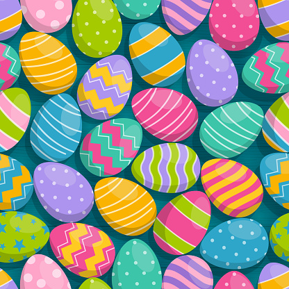 Seamless pattern of colored Easter eggs.