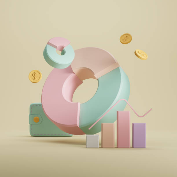 istock Financial data with pie chart and floating coins. Business analysis 1385209703