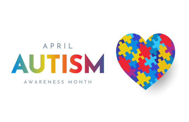 autism awareness month karte mit puzzle-herz, april. vektor - monat stock-grafiken, -clipart, -cartoons und -symbole
