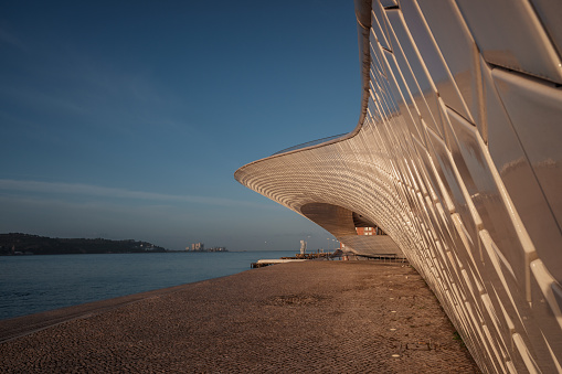Lisboa , Portugal; 13 March 2022: MAAT - (MUSEUM OF ART, ARCHITECTURE AND TECHNOLOGY) at sunrise in lisbon