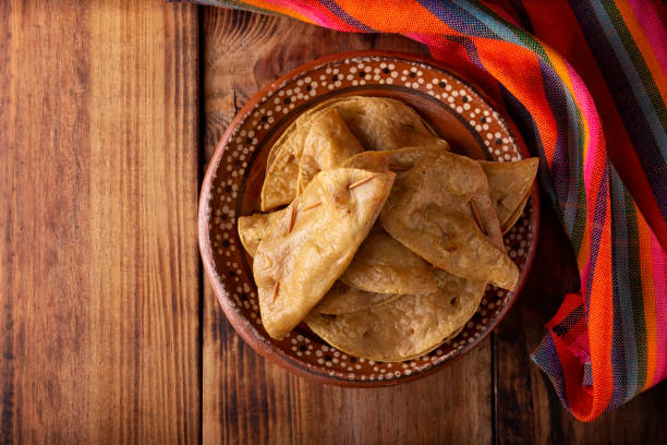 istock Golden potato chesadillas flat lay 1385216241