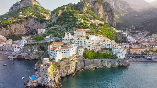 Amazing aerial view of Amalfi coastline in summer season, Amalfi Coast