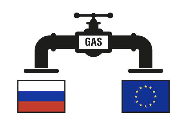 gas pipe between russia and european union. vector illustration - nord stream stock illustrations