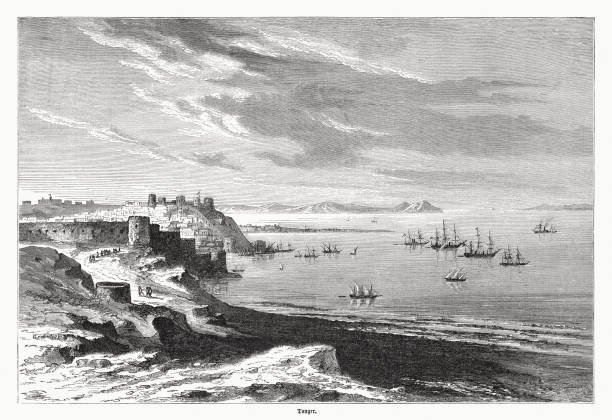 istock Historical view of Tangier (Marocco), wood engraving, published in 1870 1385219948