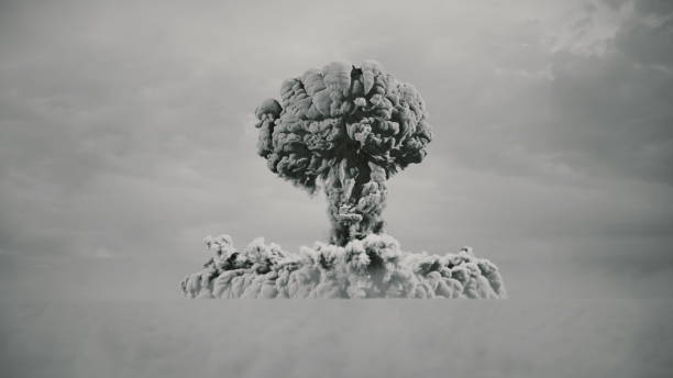 필름 룩으로 거대한 핵 폭탄 테스트 폭발의 3d 렌더링 - nuclear energy flash 뉴스 사진 이미지