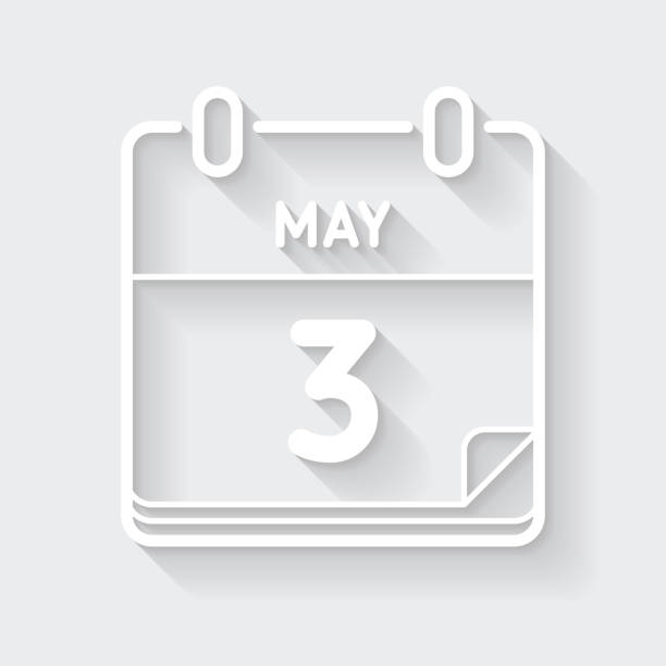 ilustraciones, imágenes clip art, dibujos animados e iconos de stock de 3 de mayo. icono con sombra larga sobre fondo en blanco - diseño plano - may calendar month three dimensional shape