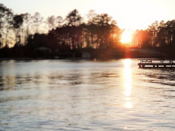 istock View across a lake into the setting sun 1385224098