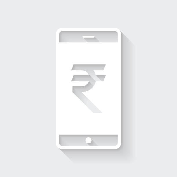 istock Smartphone with Indian rupee sign. Icon with long shadow on blank background - Flat Design 1385224776
