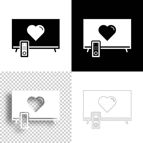 ilustraciones, imágenes clip art, dibujos animados e iconos de stock de tv con corazón. icono para el diseño. fondos en blanco, blancos y negros - icono de línea - black background love care red