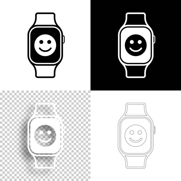 Smartwatch With Happy Emoji Icon For Design Blank White And Black  Backgrounds Line Icon Stock Illustration - Download Image Now - iStock