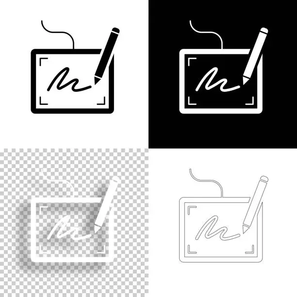 Vector illustration of Electronic signature. Icon for design. Blank, white and black backgrounds - Line icon