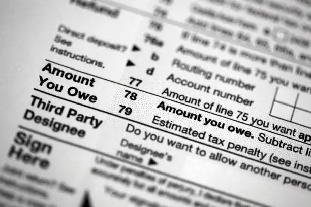 Photo of US Tax forms focused on the Amount You Owe line