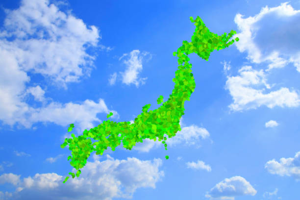Environmental protection image with Japanese map shaped by leaves.