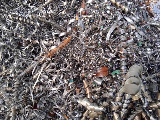 istock Pile of waste from iron material produced from CNC machines 1385264953