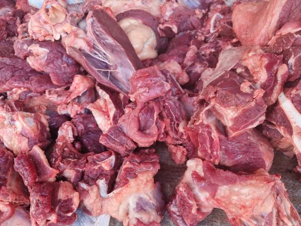 istock Fresh cut meat is placed in a tray. Close up 1385273936