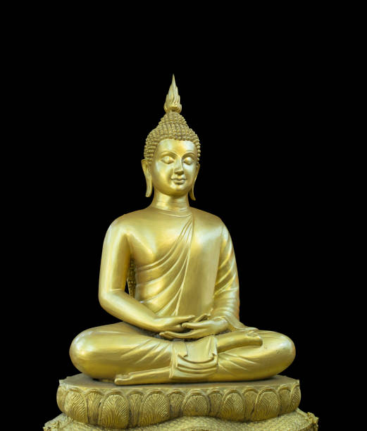 istock Golden seated Buddha image isolated on Black background. 1385277145