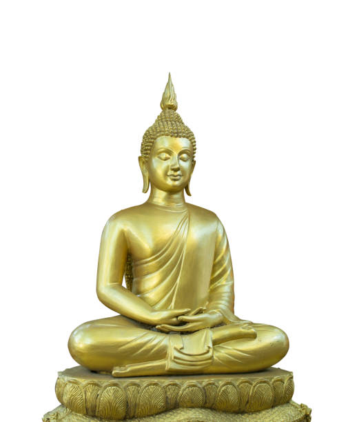istock Golden seated Buddha image isolated on white background. 1385278095