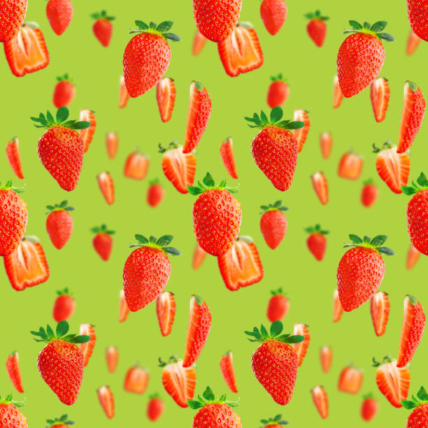 istock Strawberry seamless pattern. Ripe strawberries isolated on green. package design background. 1385278957