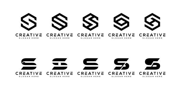 набор начальной буквы s шестиугольник логотип дизайн вектор - s stock illustrations