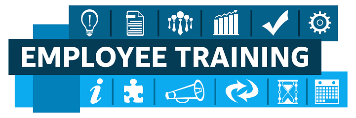 Employee Training concept image with text and business symbols.