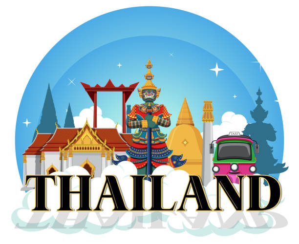Travel Thailand attraction and landscape icon vector art illustration