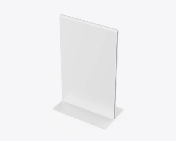 istock Plastic and acrylic table talker, promotional upright menu table tent sign holder, table menu card display stand picture frame for mock up and template design. 3d render illustration. 1385285613