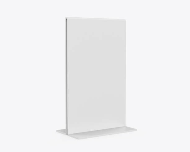Plastic and acrylic table talker, promotional upright menu table tent sign holder, table menu card display stand picture frame for mock up and template design. 3d render illustration.