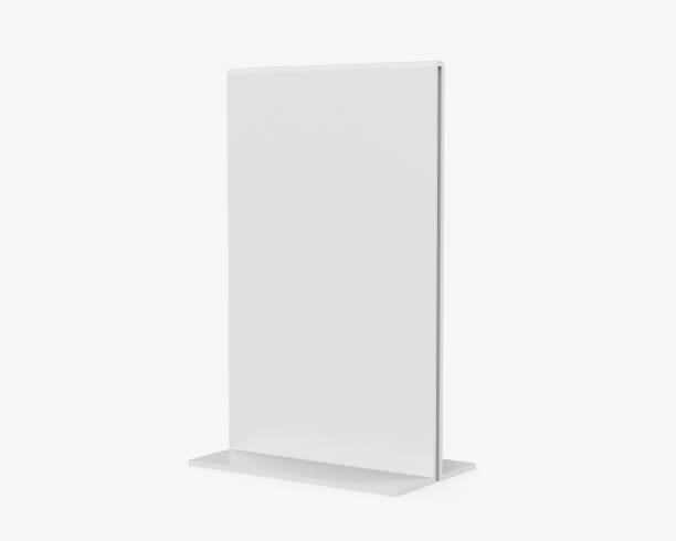 istock Plastic and acrylic table talker, promotional upright menu table tent sign holder, table menu card display stand picture frame for mock up and template design. 3d render illustration. 1385285617