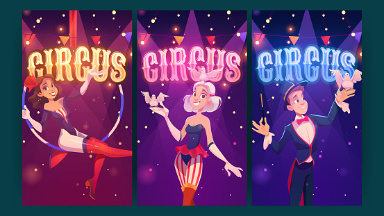 Circus magic show performance cartoon posters