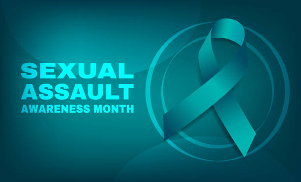 Sexual assault awareness month concept. Banner template with teal ribbon. Vector illustration. Sexual assault awareness month concept. Banner template with teal ribbon. Vector illustration. sexual violence stock illustrations