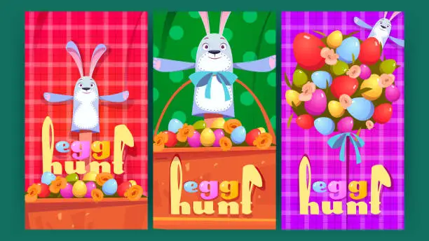 Vector illustration of Egg hunt poster with cute bunny, Easter flyers