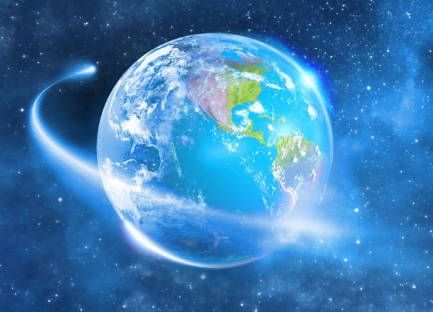 3d rendering of Comet moving passing planet earth High definition Universe field  with stars, galaxy North America and Latin America 3d illustration elements of this image furnished by NASA https://nasa3d.arc.nasa.gov/detail/ear0xuu2