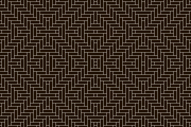 rattan-gitterkorb nahtloses schwarz-weiß-muster - woven bamboo wicker textured stock-grafiken, -clipart, -cartoons und -symbole