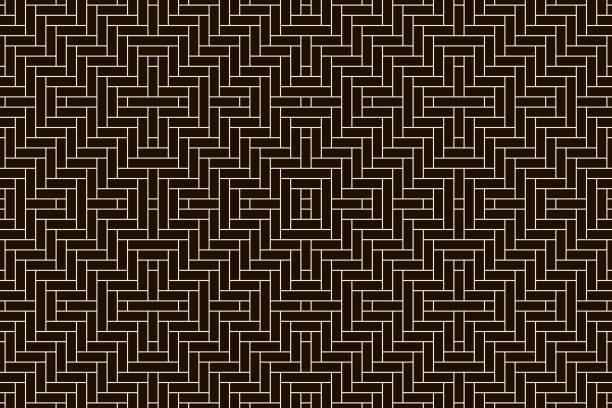 Rattan lattice basket seamless black and white pattern Rattan lattice basket seamless black and white pattern. Abstract texture. Vector woven bamboo backdrop. Interlace placemat. Geometric herringbone structure. Straw or wooden decorative material bamboo texture stock illustrations