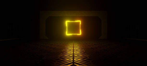 istock Empty Blank Scifi Digital Room Glowy Black Colors Abstract Background 3D Illustration 1385306739