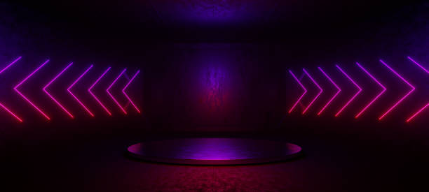 istock SciFi Cyberspace Background Interior Metal Mesh Corridor Trendy Future Laser Glowing with Indigo Colors Ai Background Pedestal Concept 3D Render 1385306761