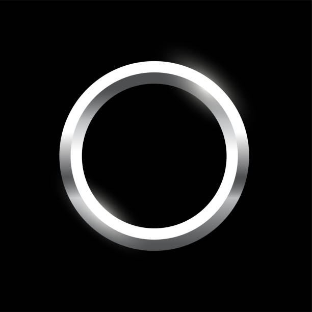 istock Silver round frame for picture on black background. Blank space for picture, painting, card or photo. 3d realistic modern circle template vector illustration. Simple metal object mockup 1385306885