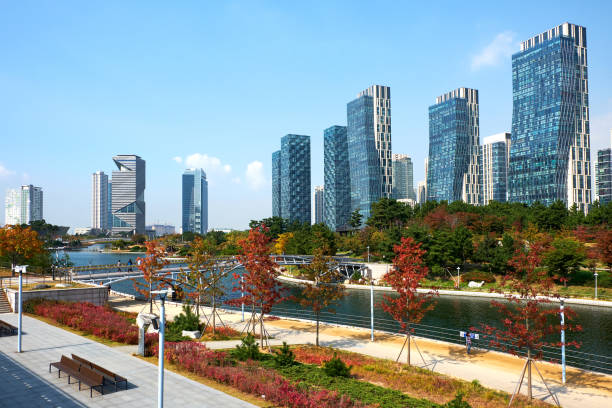 Songdo Central Park Songdo Central Park in Incheon, South Korea. songdo ibd stock pictures, royalty-free photos & images