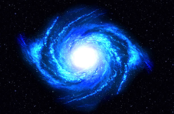 3d rendering of Spiral galaxy in deep space with star field background. Flight near a rotating spiral galaxy.