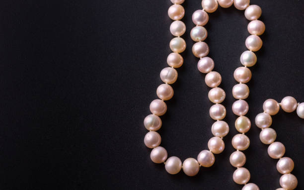 핑크 펄 럭셔리 목걸이 와 아름 다운 nacreous 진짜 굴 진주 구슬 분리 블랙 배경 에 복사 공간 - black pearl pearl horizontal necklace 뉴스 사진 이미지