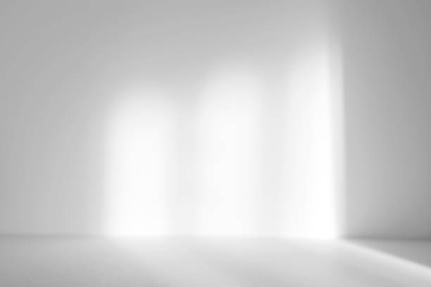 istock Abstract white studio background for product presentation. Empty room with shadows of arch window. 3d room with copy space. Summer concert. Blurred backdrop. 1385314714