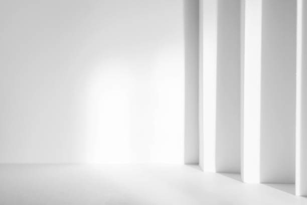 istock Abstract white 3d studio background for cosmetic product presentation. Empty grey room with shadows of window. Display product with blurred backdrop. 1385314717
