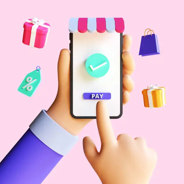 Photo of 3d render of Online Payment concept, transaction receipt online payment icon, transfer money with atm on smartphone. Isolated on pink background