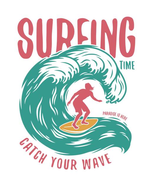 силуэт человека на волне на доске для серфинга - surf stock illustrations