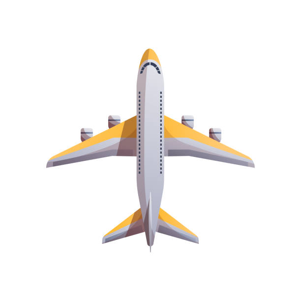 Airplane top view. Airplane top view. Air travel, tourism, adventure, journey, Airplane concept. Isolated vector illustration for banner, poster, cover, advertising. airplane part stock illustrations