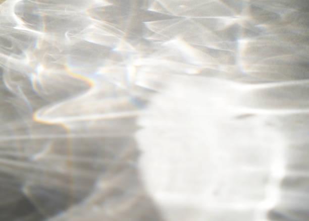 istock Abstract water texture overlay effect, rays of light  shadow overlay effect with rainbow reflection of light from water on a white background, mockup and backdrop 1385323095