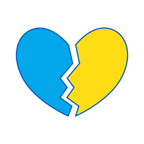ilustraciones, imágenes clip art, dibujos animados e iconos de stock de ilustración vectorial de dibujos animados amarillo corazón azul sobre fondo blanco. - ukraine war