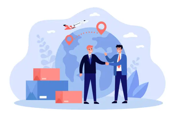 Vector illustration of Businessmens agreement on international delivery by plane