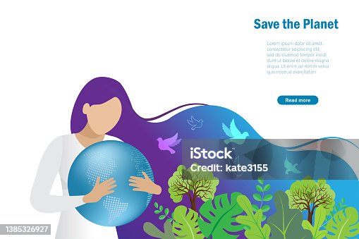 istock Save the planet and forest. Woman hold green planet in arm "r"nfor protection. Care for nature, ecology, world environment day, earth day and global warming concept. For web template, banner and poster. 1385326927