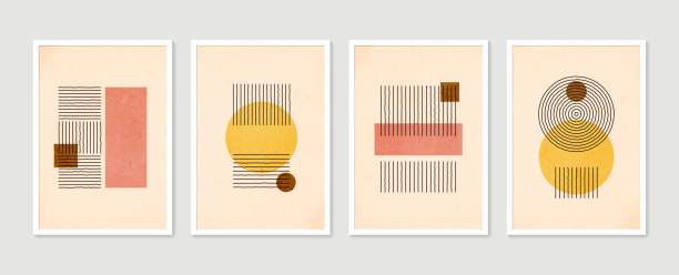 istock Collection of vector abstract wall art. Boho color organic shape. Artistic design for poster, print, cover, wallpaper, minimalistic and natural wall art. Vector illustration with grunge texture. 1385327022